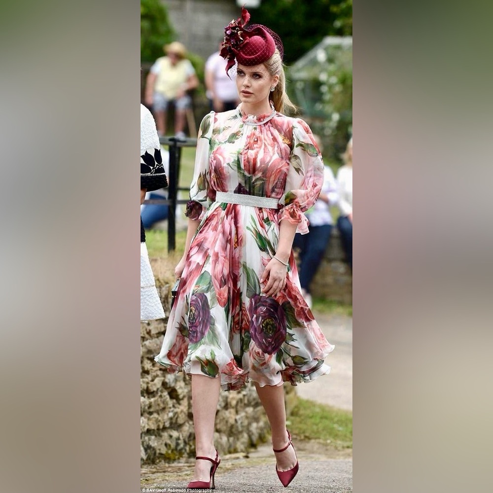 Dolce & Gabbana Peony Print Chiffon Dress With Crystal Belt - Picture 5 of 14